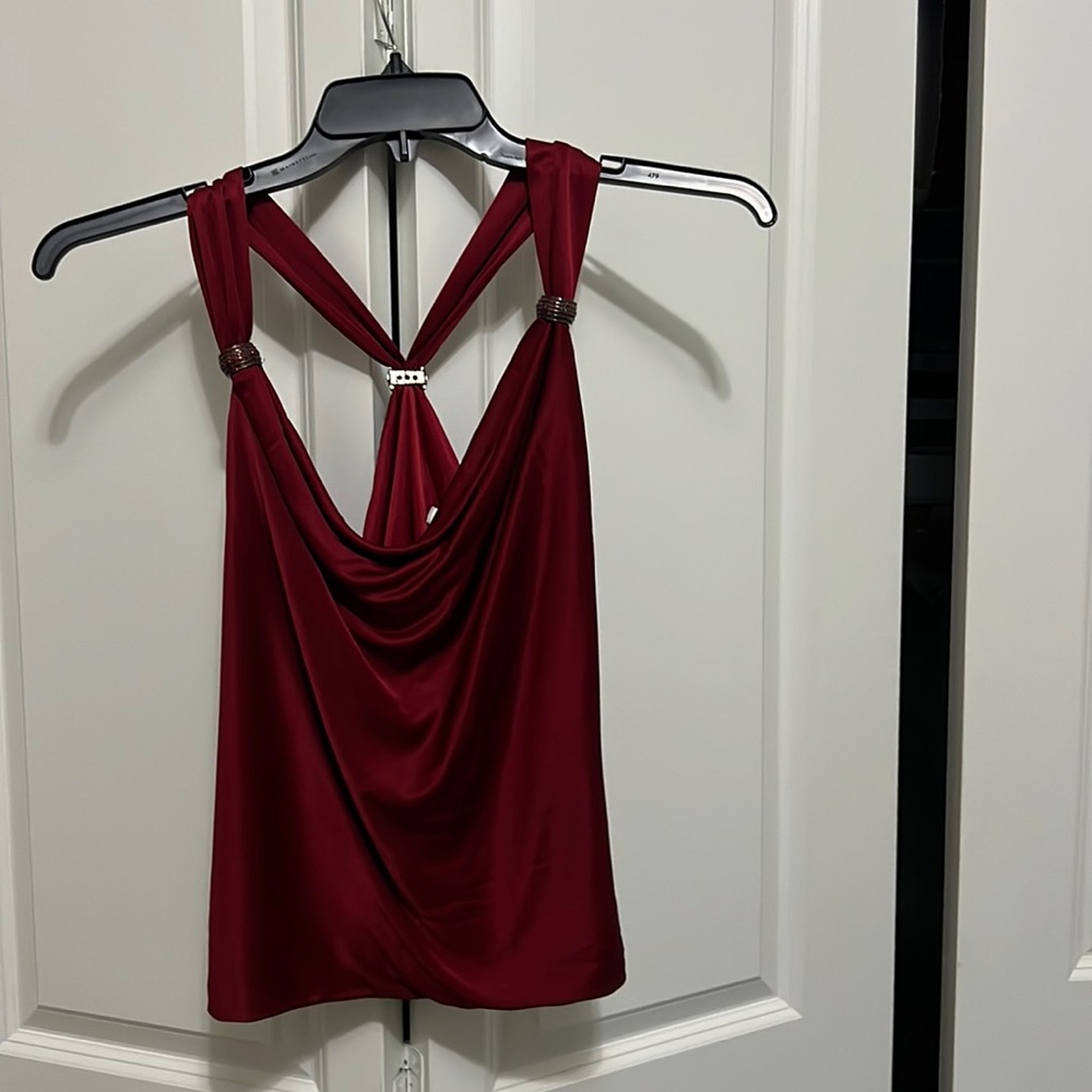 Cache Deep Red top with rhinestone design